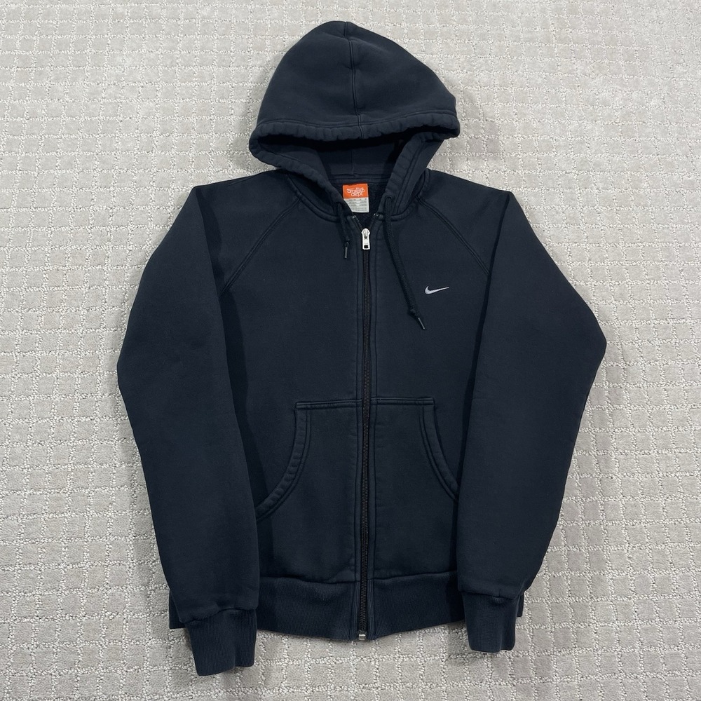Vintage‎ Black Nike Swoosh Full Zip Women's Medium Y2K Hoodie Sweatshirt